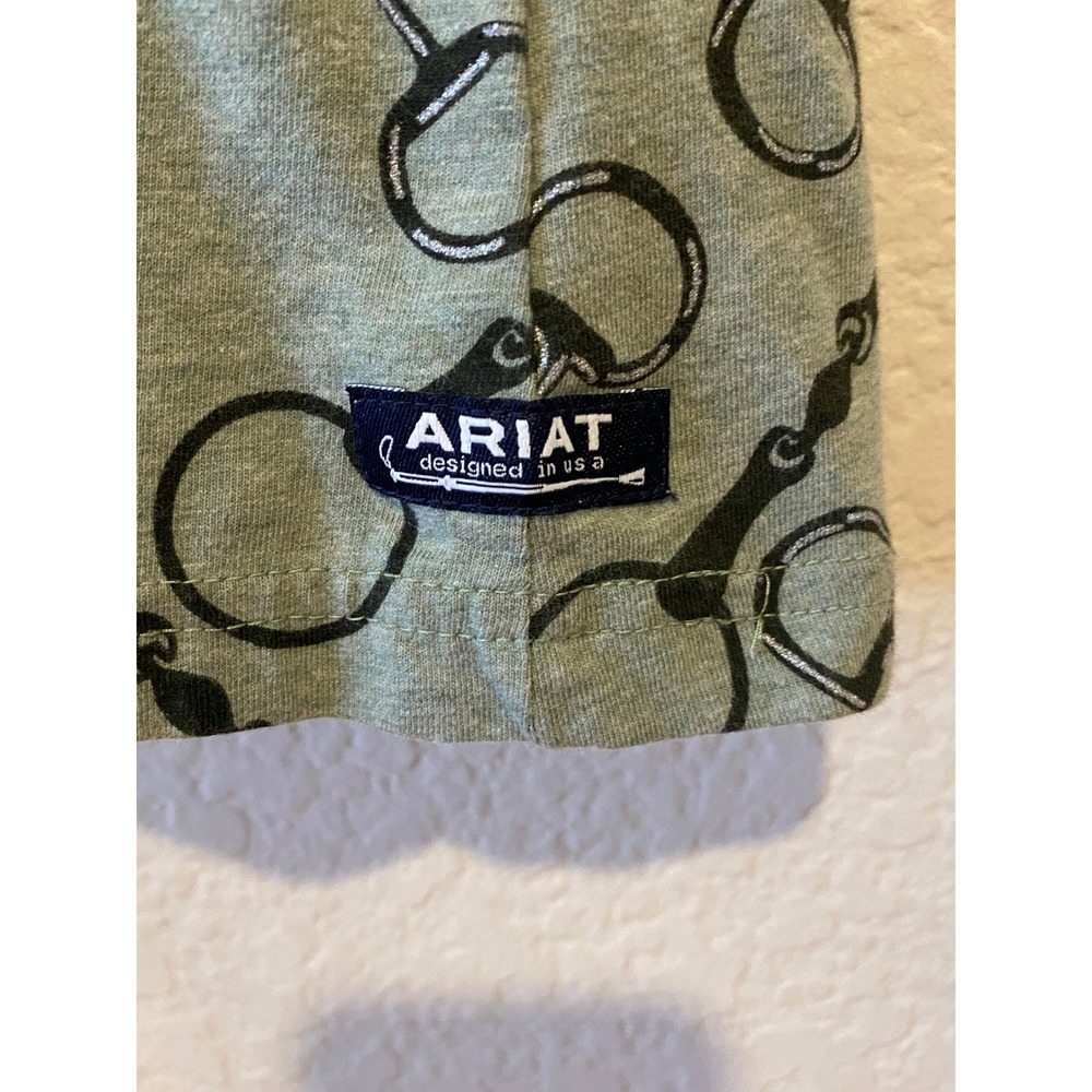 Ariat T-Shirt Sz M Green Equestrian Bit AOP Organic Cotton Western Horse Riding - Picture 2 of 10